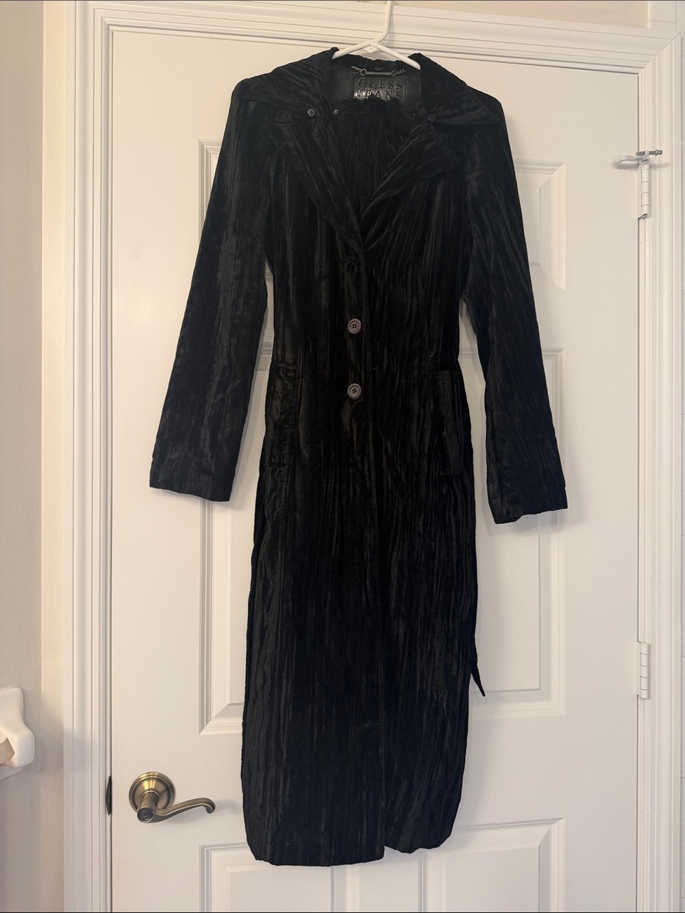 Vintage Guess Black Long velvet Trench Coat